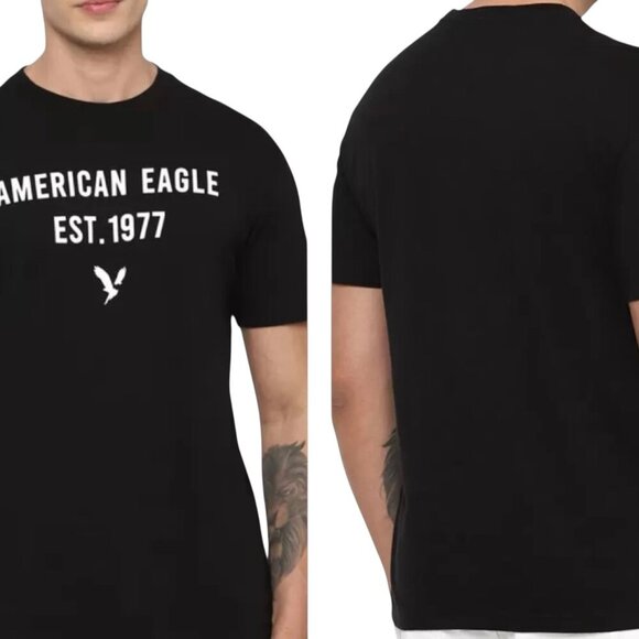 American Eagle Black Graphic T-Shirt Men’s Medium NWT 100% Cotton Casual Tee - Picture 1 of 5